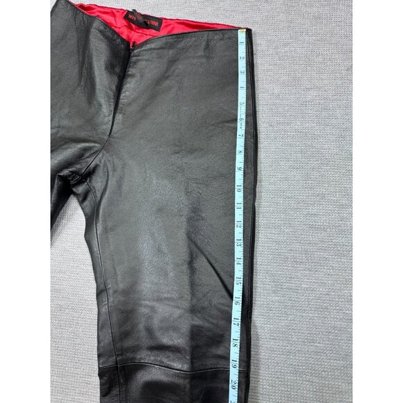 Misdemeanor Black Leather Pants Womens Size 5 Flat Front Raw Cuff Mid Rise Lined - Picture 13 of 14